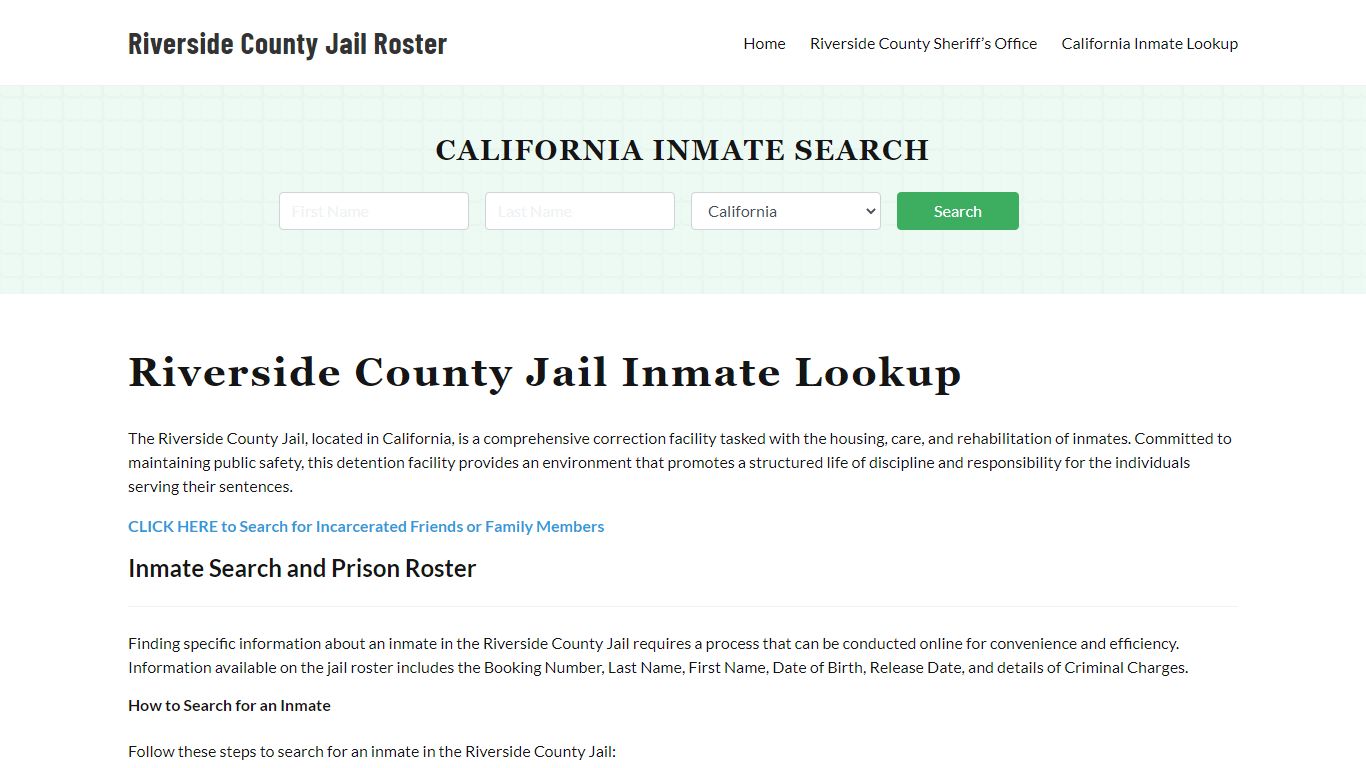 Riverside County Jail Roster Lookup, CA, Inmate Search