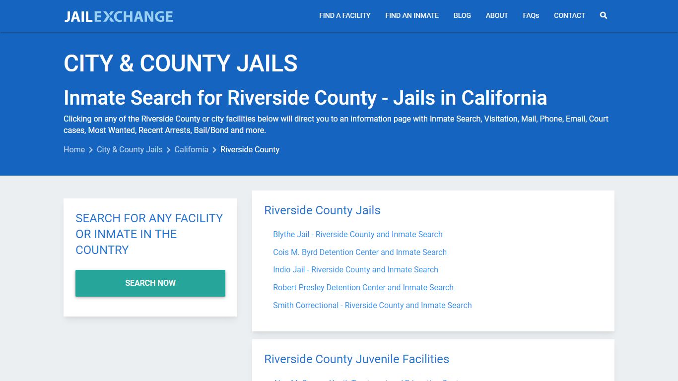 Inmate Search for Riverside County | Jails in California - Jail Exchange